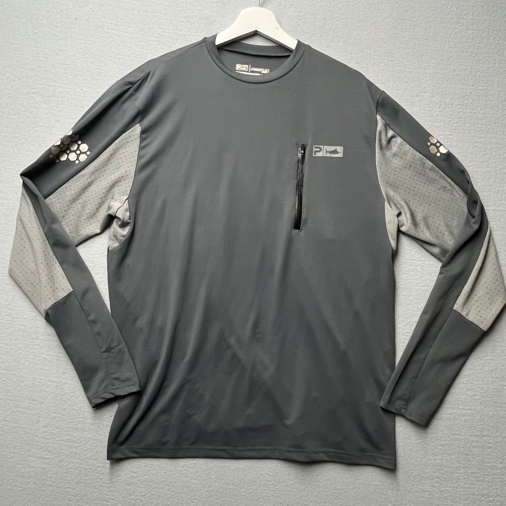 Pelagic Aeroflex Pro Mens Large Gray Long Sleeve Performance Fishing Shirt